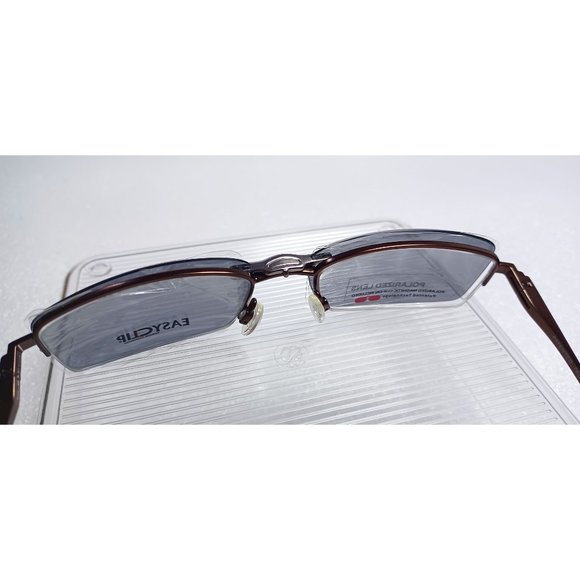 EasyClip Polarized Clip-on 1/2 Rim Eyeglasses Iridescent Bronze Silver 52-19-140 - Picture 9 of 15